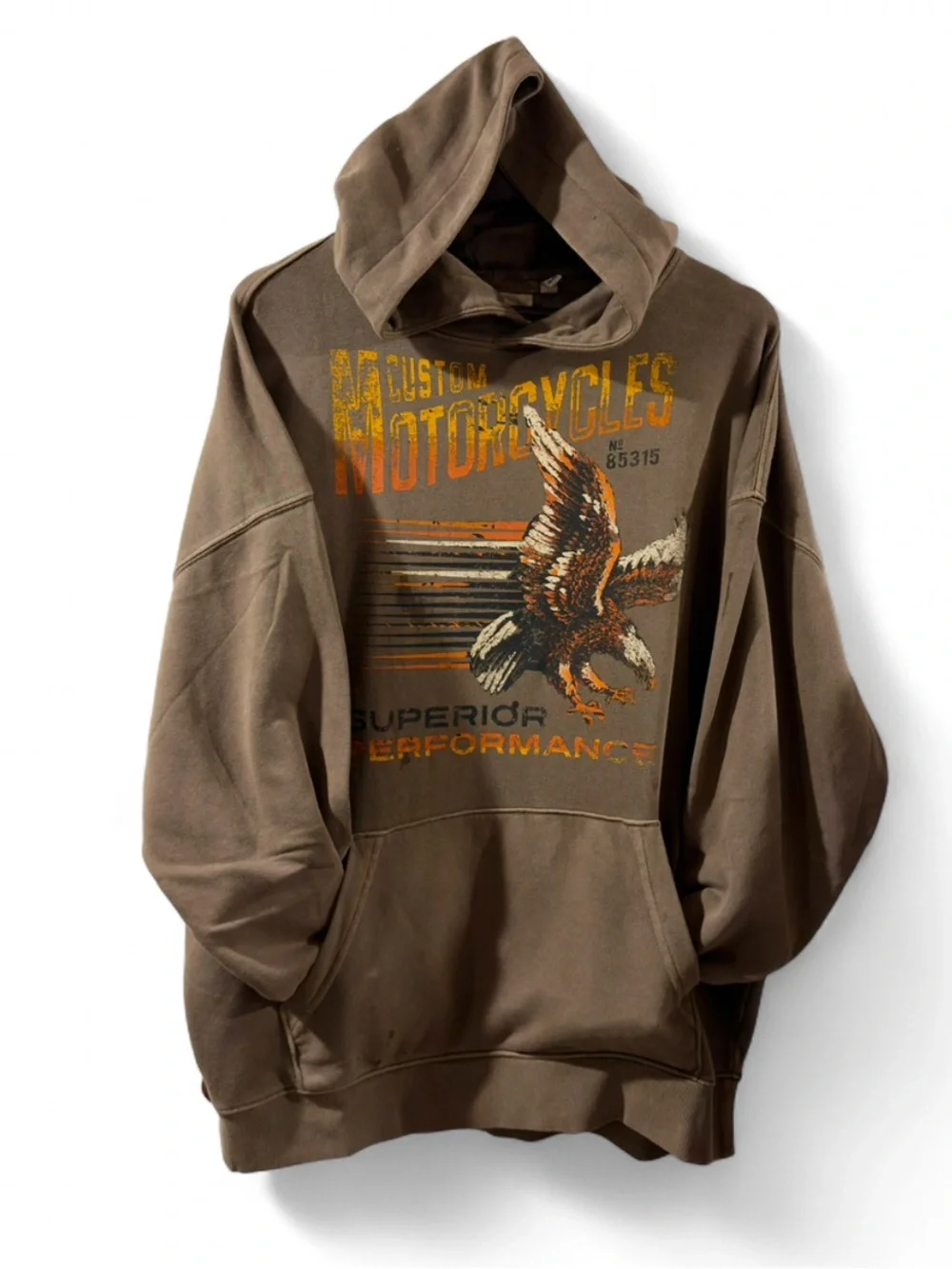 Oversized Fit Taupe Motorcycle Graphic Hoodie Sweatshirt Size Men’s Medium (NWT)